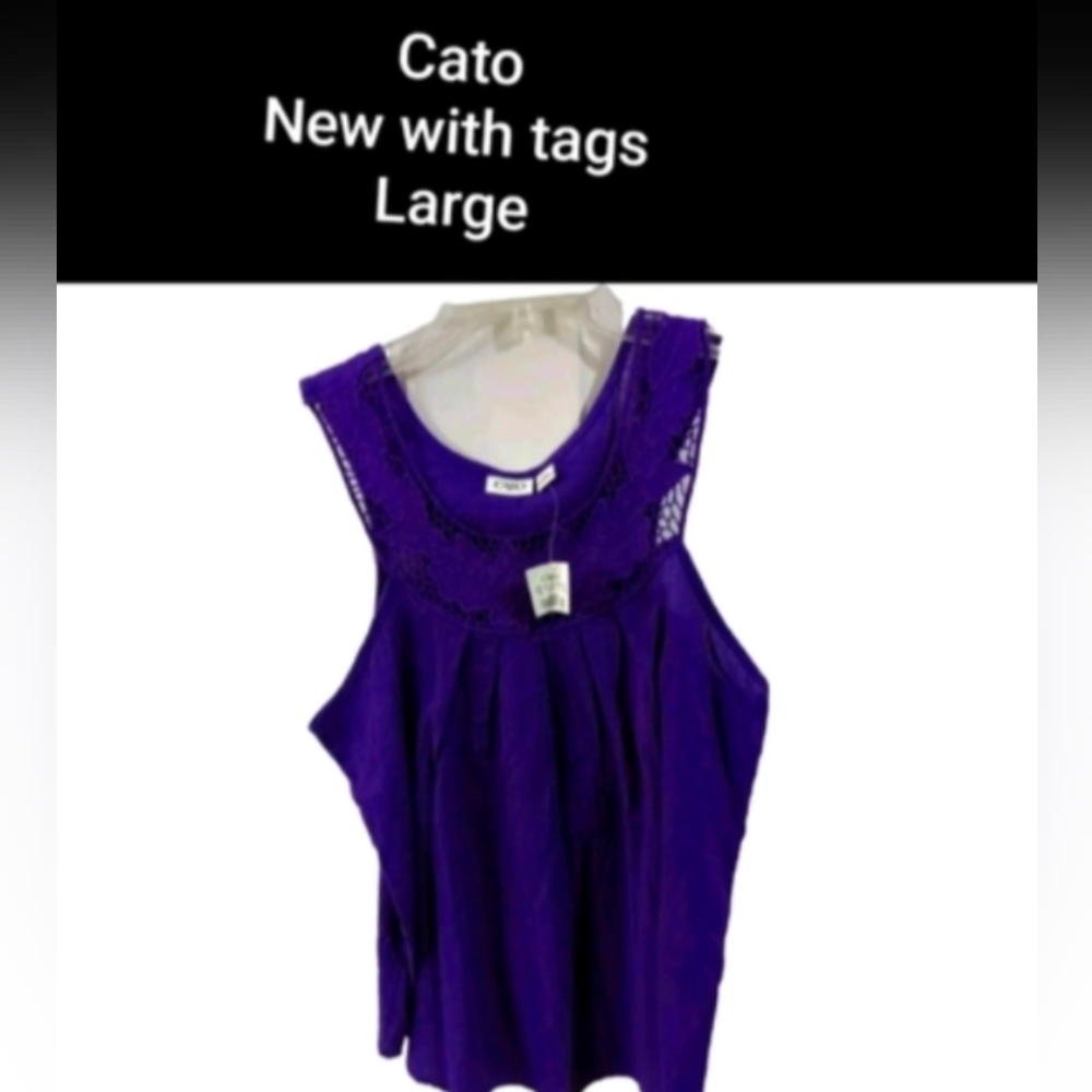 Cato Tank Top Fancy Size L Purple Pull Over Lace Around Neckline Sleeveless NWT